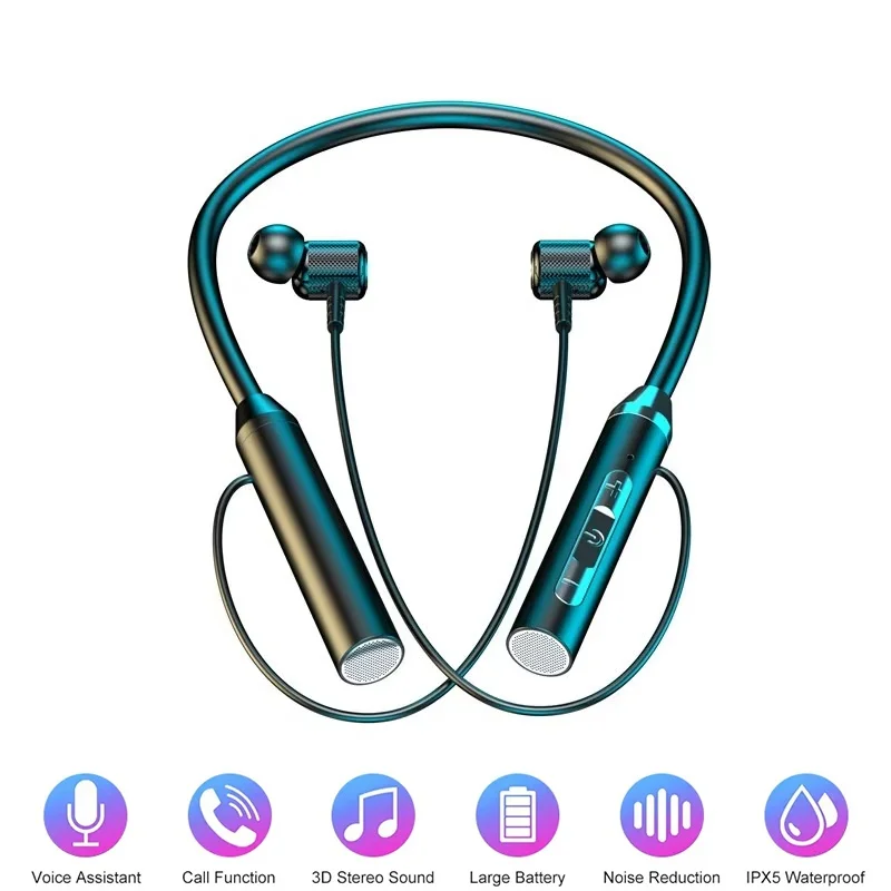 Magnetic Neckband Sports Earphones - 9D 블루투스 이어폰, 무선 헤드폰, 자석