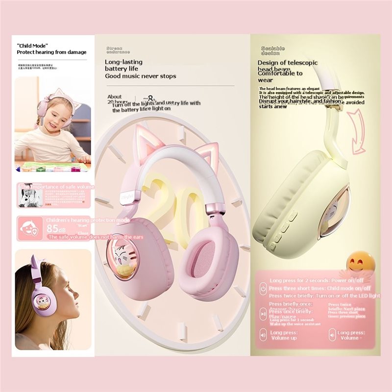귀여운 고양이 귀 디자인이 적용된 접이식 블루투스 5. - Cat Ear Bluetooth Headset Led 리뷰 및 가격