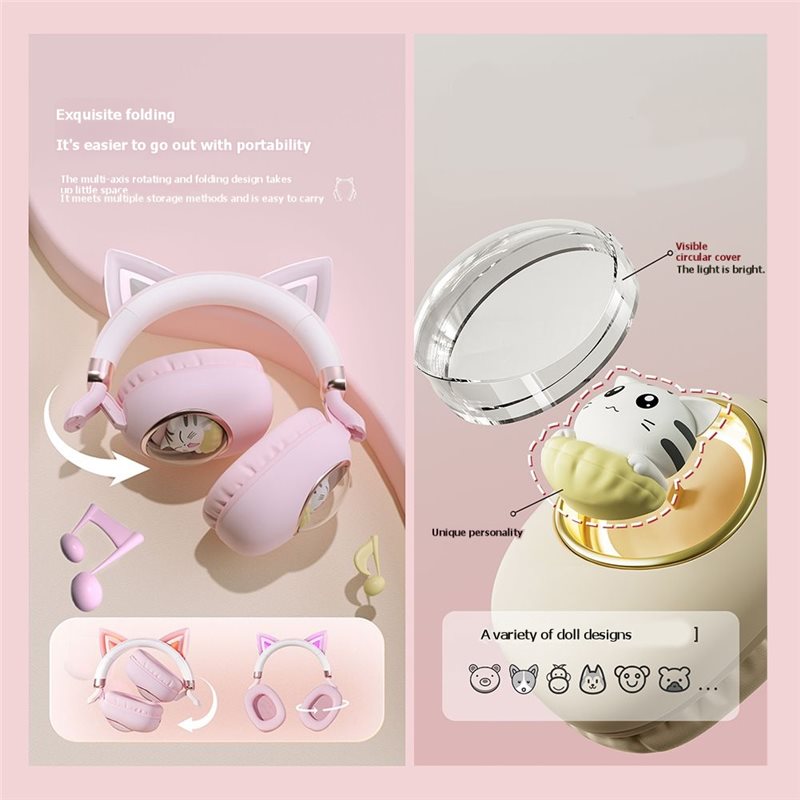 귀여운 고양이 귀 디자인이 적용된 접이식 블루투스 5. - Cat Ear Bluetooth Headset Led 리뷰 및 가격